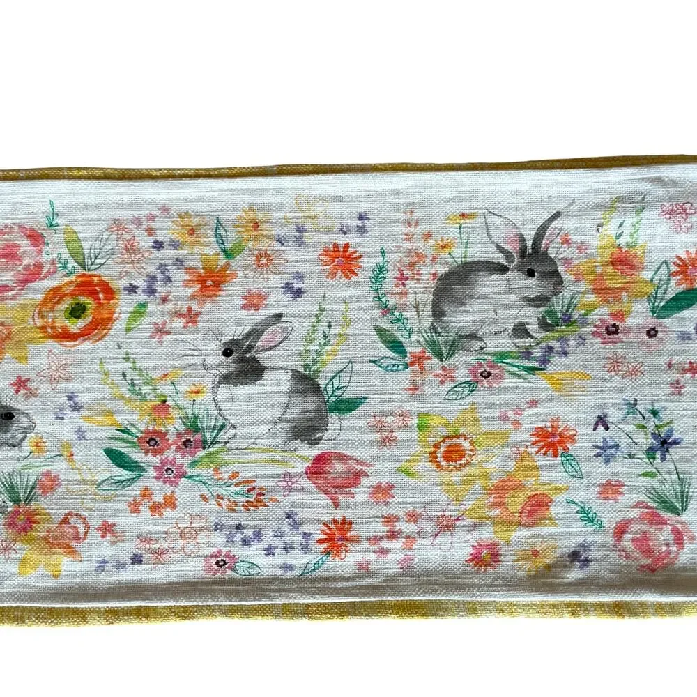 Cupcakes & Cashmere Spring Floral Easter Bunny Rabbit Double Table Runner NEW